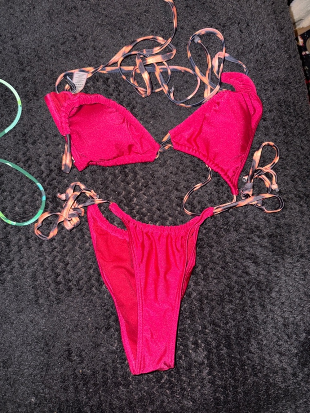 SOUTH BEACH X ASOS sexy strappy bikini in berry with leopard print ties